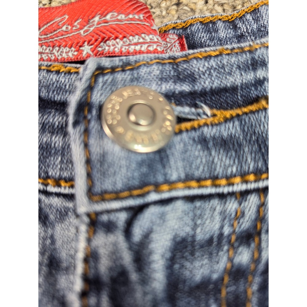 Cos Jeans Bootcut Denim Women Size 12 Blue Embroidered Rhinestone LH8258-F - Picture 6 of 13